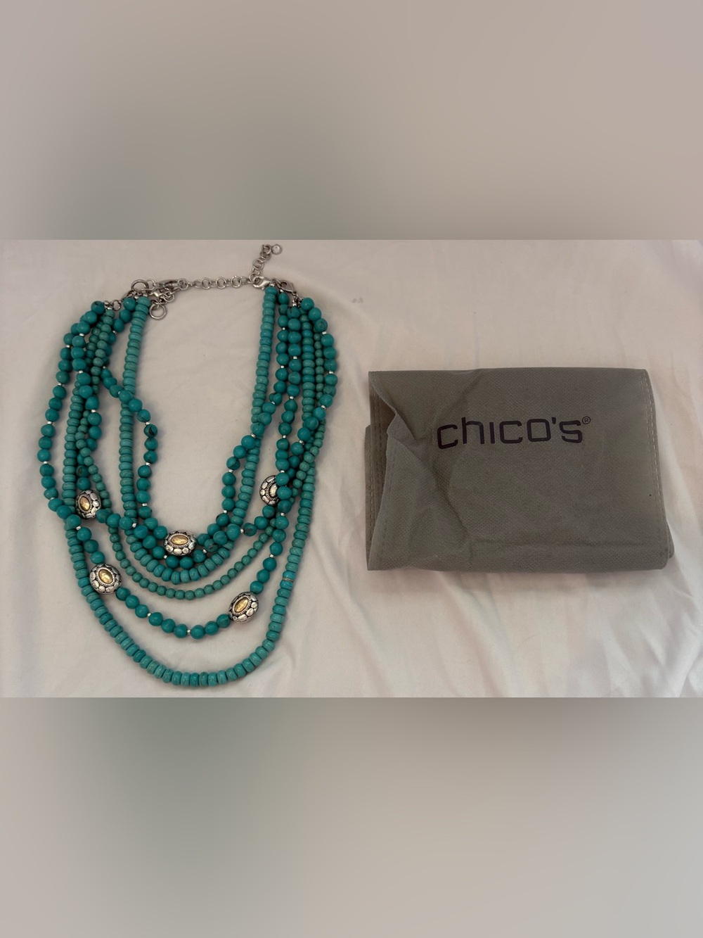 CHICO'S Turquoise Multistrand Bib NECKLACE Detachable Layers NEW WITH OUT TAG